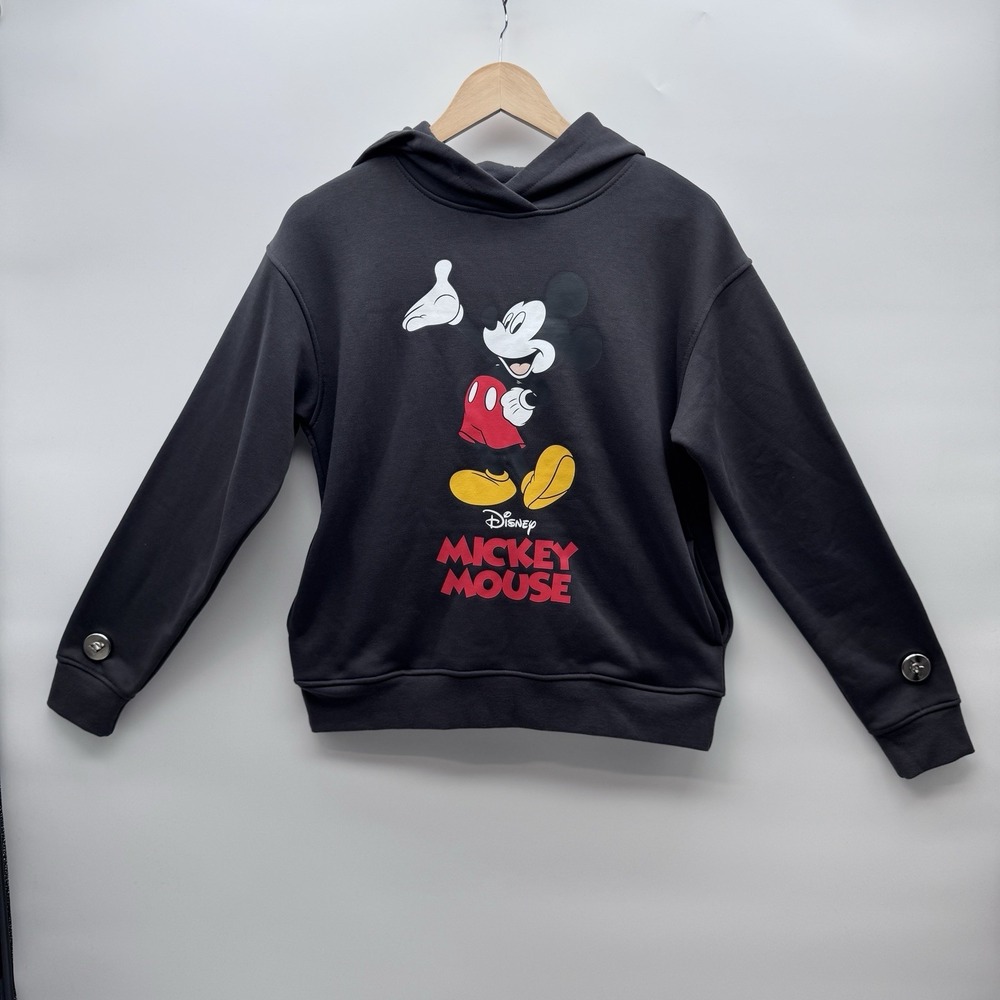 Disney Mickey Mouse Primark Hoodie Womens XS Charcoal Grey Cropped Sweatshirt